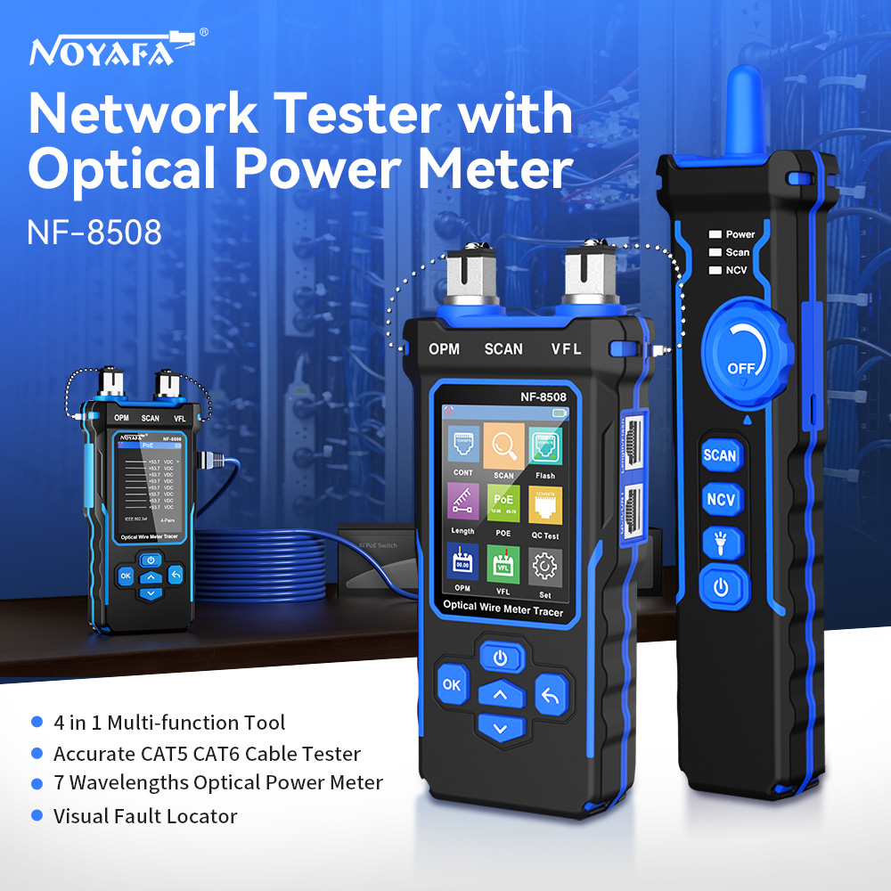 Power Supply Tester - NOYAFA NF-8508เครื่องทดสอบสายสัญญาณ LAN Optical เครื่องวัดกำลังไฟฟ้าจอแสดงผล LCD