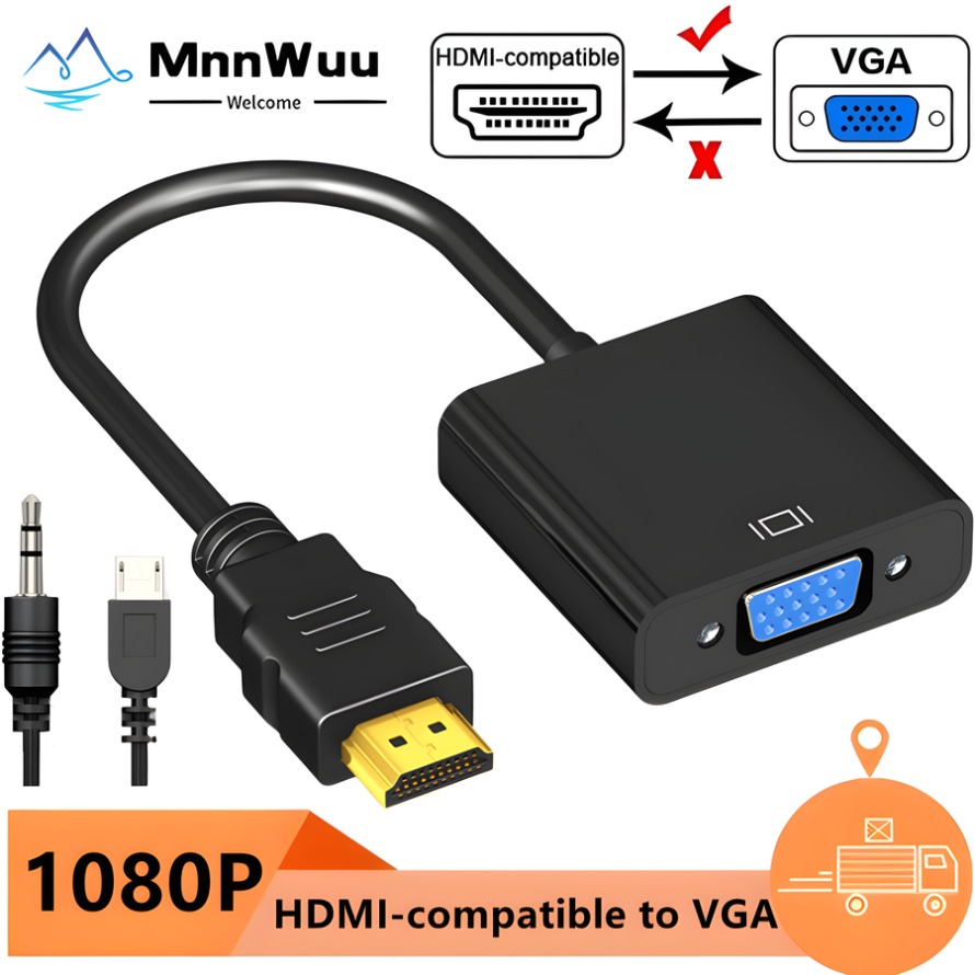 Pc Power Supply - 1080P HDMI เข้ากันได้กับตัวแปลงอะแดปเตอร์ VGA 3.5 มม.แจ็คเสียง