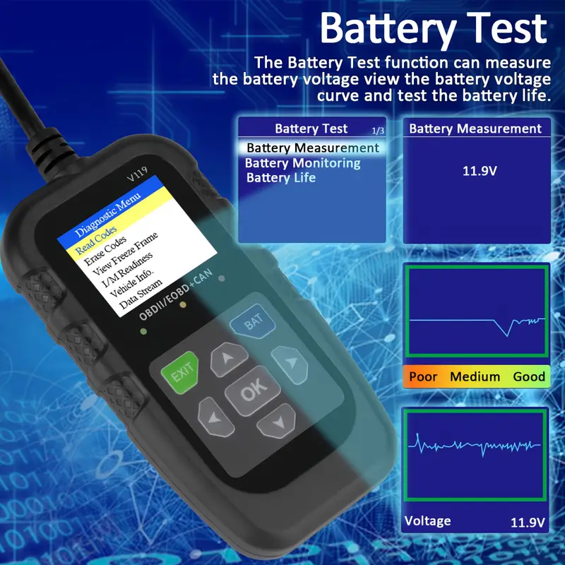 เครื่องอ่านโค้ด OBD2 รุ่น V119 - Power Supply Tester บทวิจารณ์และราคา